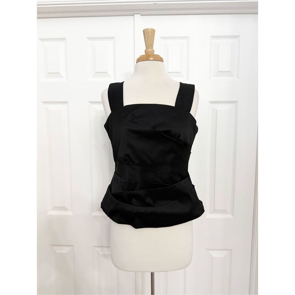 Talbot‎ Runhof Pret Sleeveless Pleated Square Neck Top Blouse Black Size 16